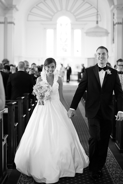 bride and groom smiling